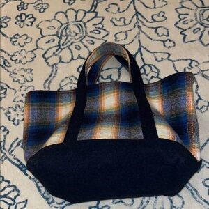 Vintage Plaid Tote Bag with Black Accents